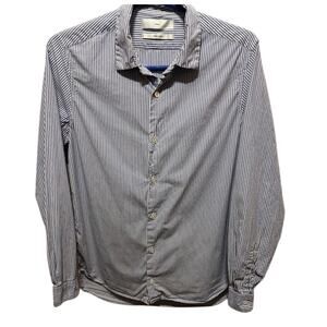 Smock CMYK Button Down Shirt Blue and White Striped Made in Japan cotton sz S